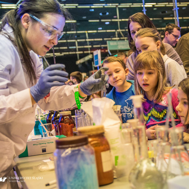 Children attending the Science Festival in Katowice